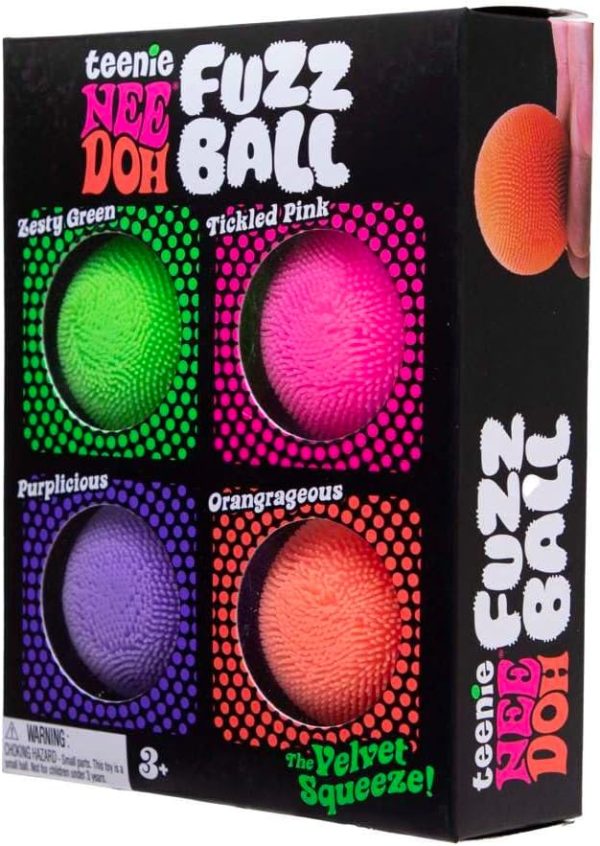 Schylling NeeDoh Teenie Fuzz Ball 4 Pack - Sensory Squeeze Toy - 1.5 in Diameter - Colors May Vary