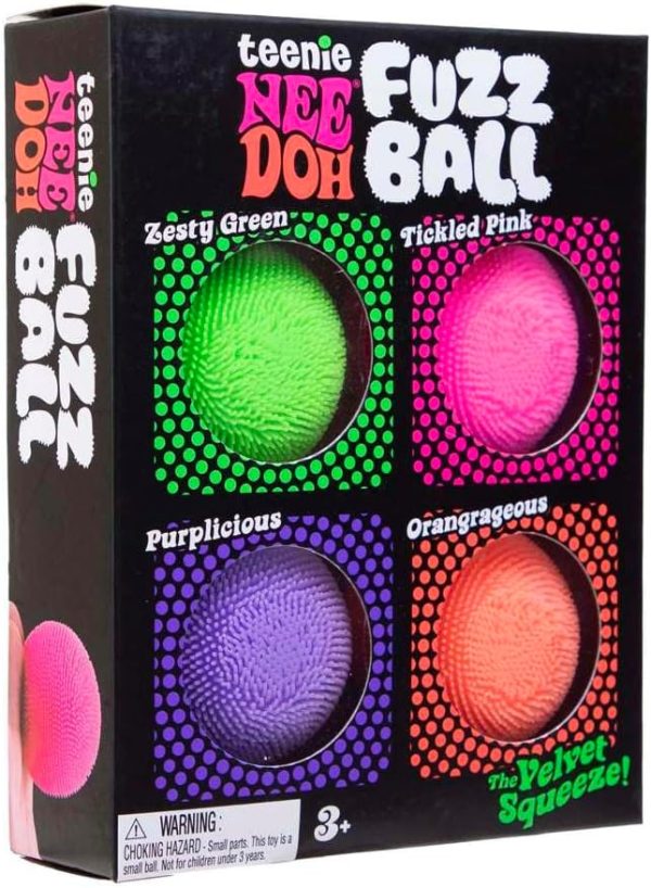 Schylling NeeDoh Teenie Fuzz Ball 4 Pack - Sensory Squeeze Toy - 1.5 in Diameter - Colors May Vary