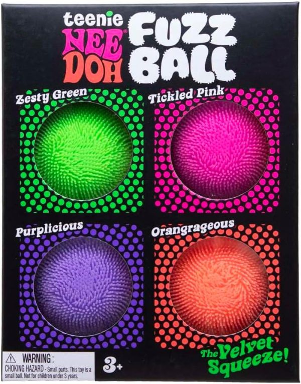 Schylling NeeDoh Teenie Fuzz Ball 4 Pack - Sensory Squeeze Toy - 1.5 in Diameter - Colors May Vary