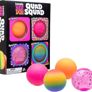 Schylling NeeDoh Teenie Quad Squad Needoh 4 Pack - Sensory Squeeze Toy - 1.5 in Diameter - Colors May Vary