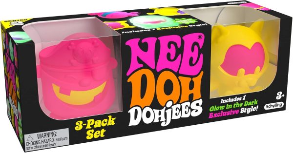 Schylling NeeDoh Dohjee - Sensory Squeeze Toy - Satisfying Dough Filling - 2 Tall - Color May Vary (Pack of 3)