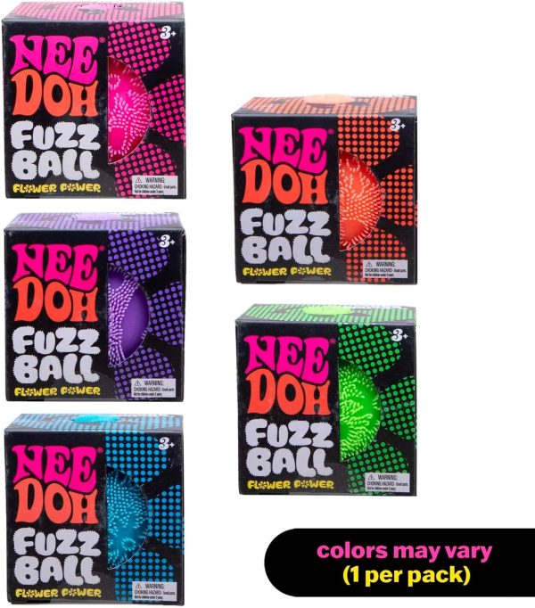 Schylling NeeDoh Fuzz Ball Flower Power - Sensory Toy with a Velvet Texture and Soft Cloud Squish - Pattern You Can See and Feel - Ages 3 and Up - Color May Vary; One Per Pack
