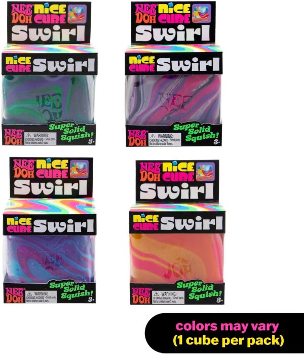 Schylling NeeDoh Nice Cube Swirl - Sensory Toy with a Super Solid Squish - Unique. Swirling Color Blend - Color May Vary (1 Per Pack)