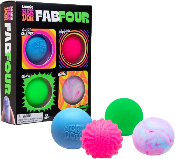 Schylling NeeDoh Teenie Fab Four Needoh 4 Pack - Sensory Squeeze Toy - 1.5 in Diameter - Colors May Vary