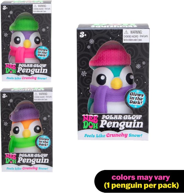 Schylling NeeDoh Polar Glow Penguin - Sensory Squeeze Toy - Assorted Colors Glow in The Dark - Ages 3+ (Pack of 1)