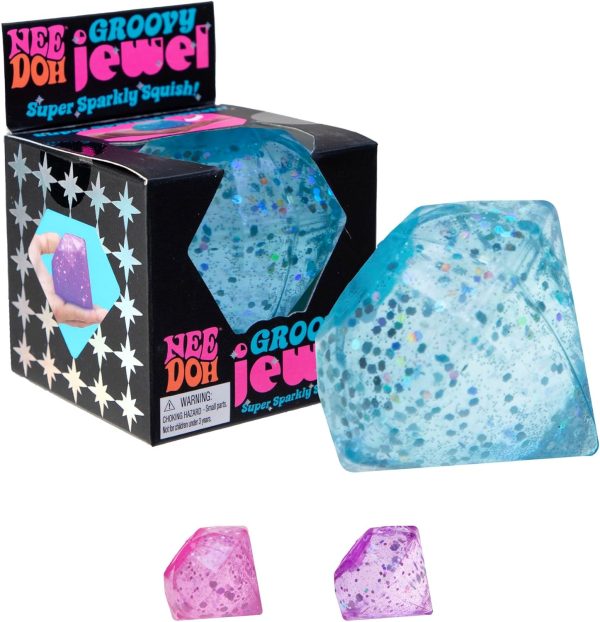 Schylling NeeDoh Groovy Jewel - Sensory Toy - Satisfying Super Sparkly Liquid Filling - Ages 3 and Up - Color May Vary; One Per Pack